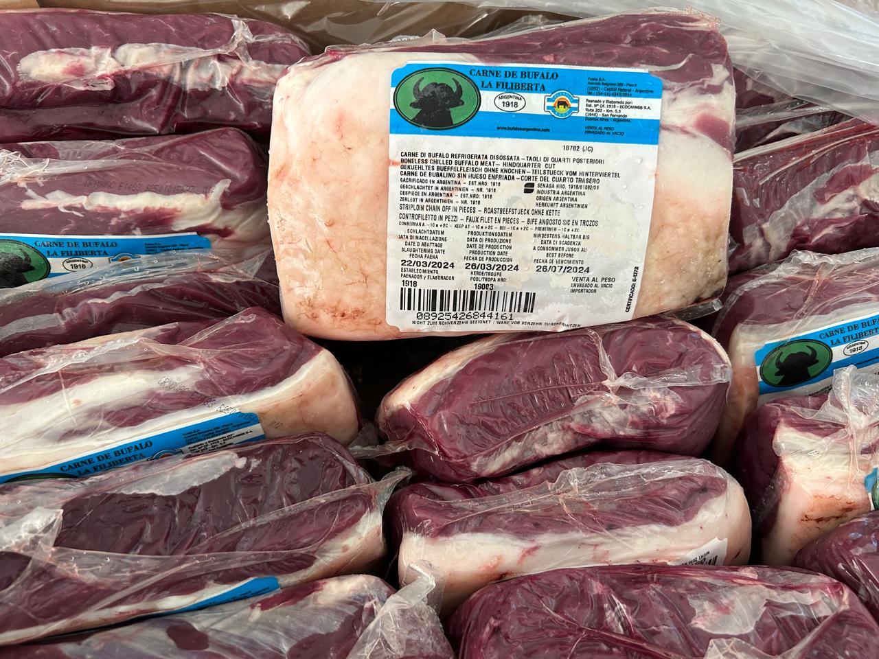 Cortes de carne de búfalo La Filiberta listos para exportación